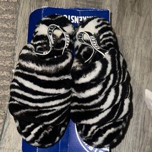 UGG Black and White Zebra-Print Fuzzy Slide Slippers